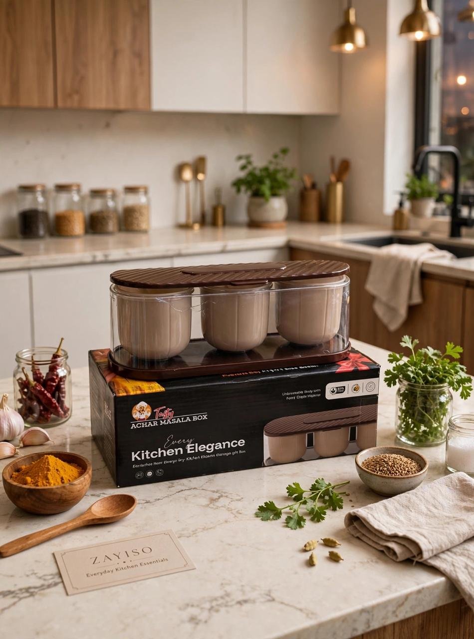 Multipurpose 3-in-1 Masala Box with Three Compartments for Kitchen Spice Storage