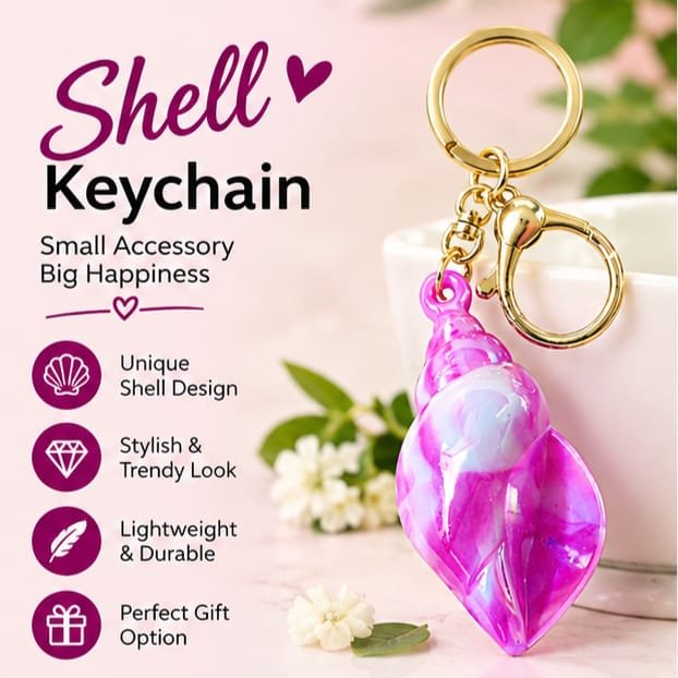 Stylish shell key chain accessory for keys, handbags, and backpacks