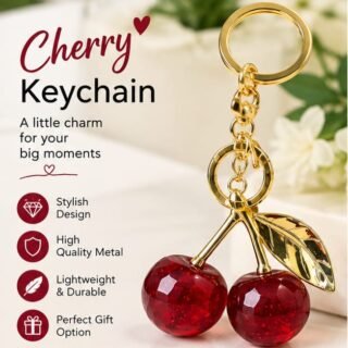 Cute cherry key chain accessory for keys, bags, and backpacks