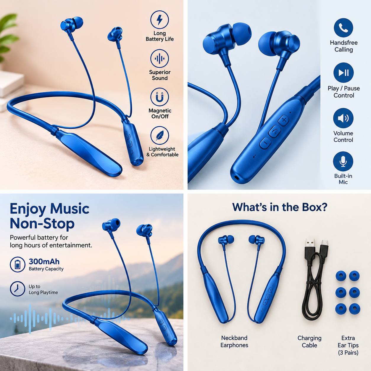 Wireless Bluetooth Neckband Earphones | Premium Neckband with Hands-Free Calling & Music - Image 2