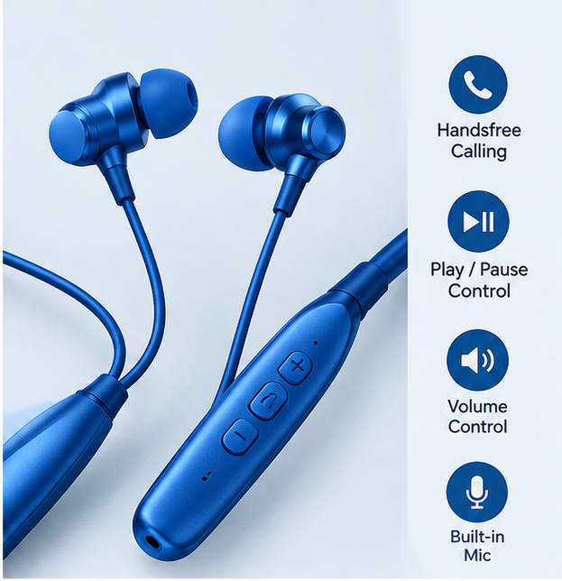 Wireless Bluetooth Neckband Earphones | Premium Neckband with Hands-Free Calling & Music - Image 4