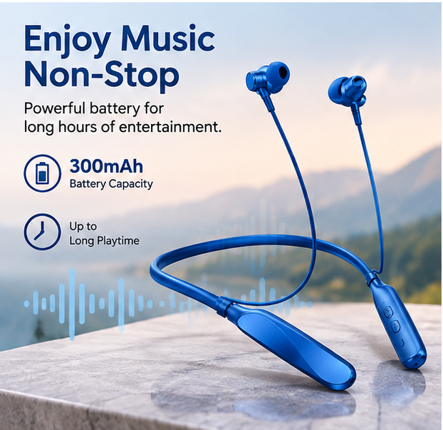 Wireless Bluetooth neckband earphones for music and hands-free calling