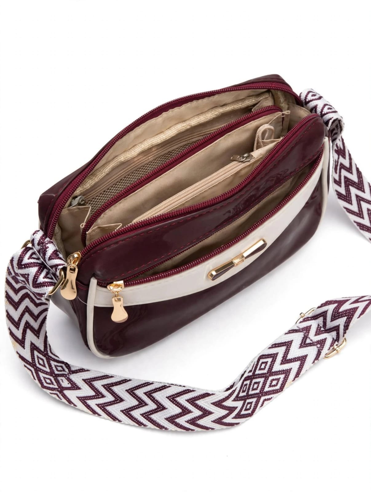 Exotic premium wine maroon glossy sling bag for women