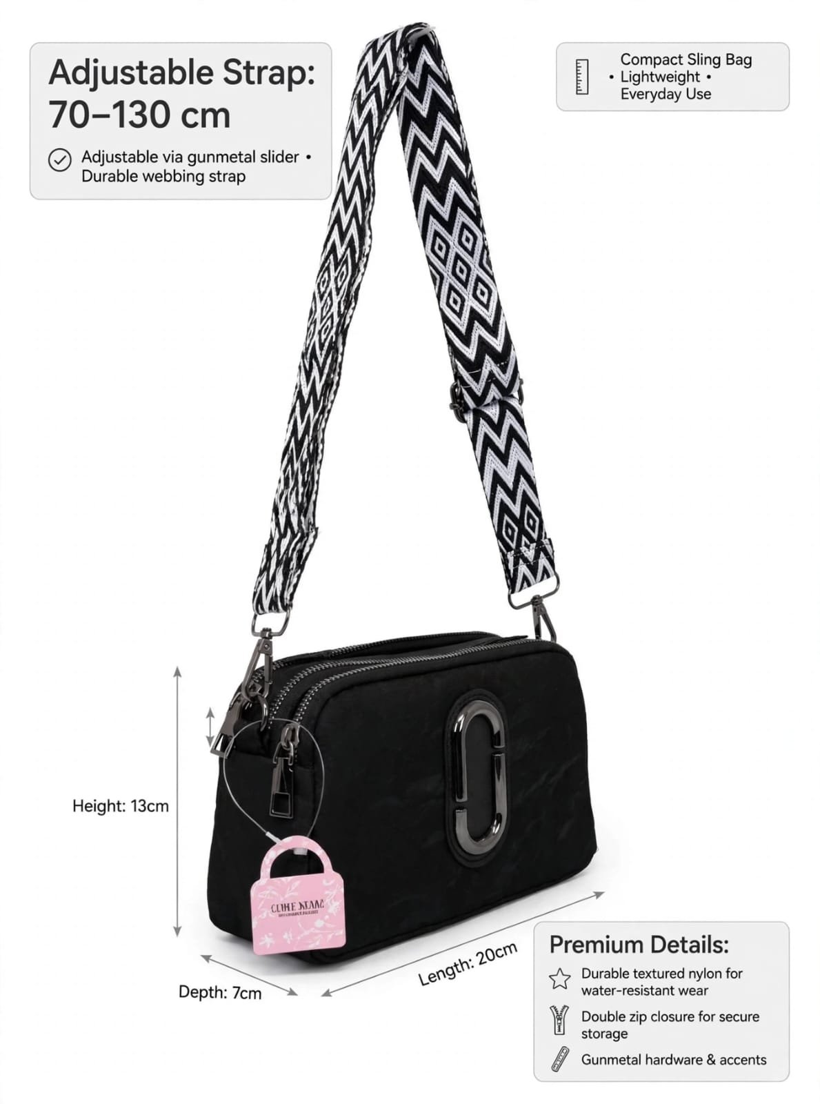 Women’s Modern Stylish Black Sling Bag - Image 4