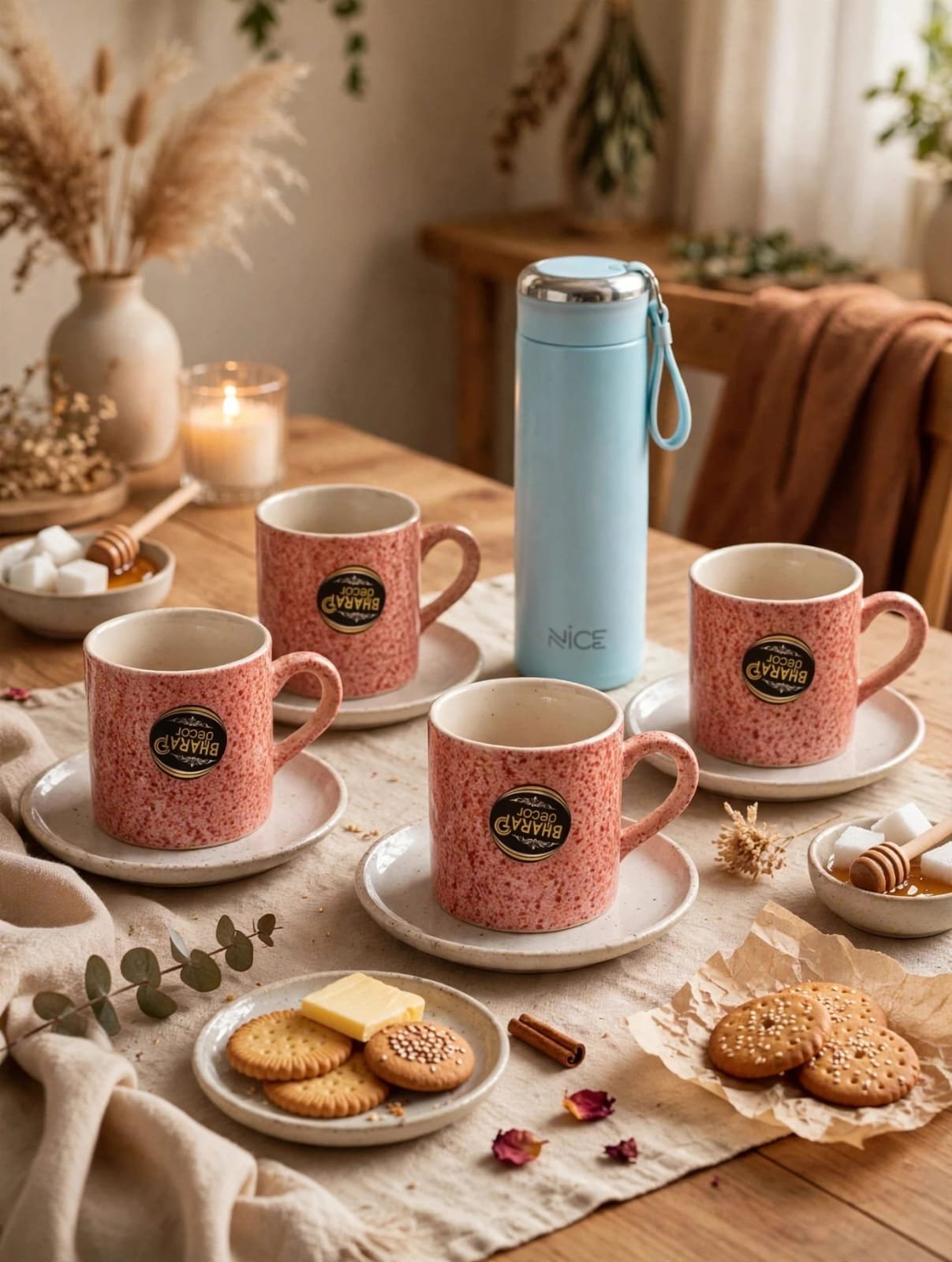 Premium Gift Pack with Water Bottle & 4 Colored Teacups with Gift Box Set - Image 3