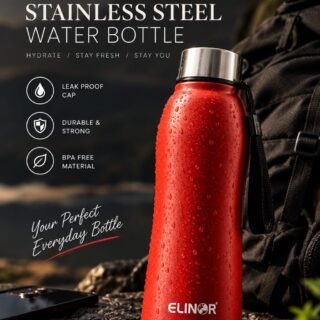 Premium stainless steel color-coated water bottle in blue, red and olive green