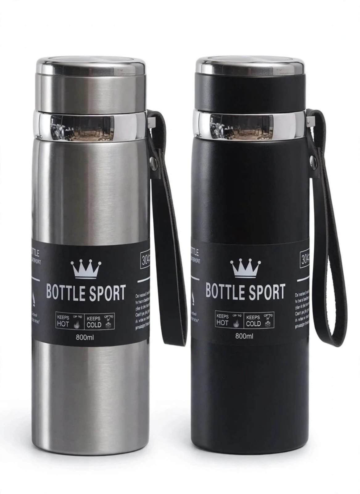800ml Stainless Steel Vacuum Insulated Water Bottle with Carry Strap - Image 3