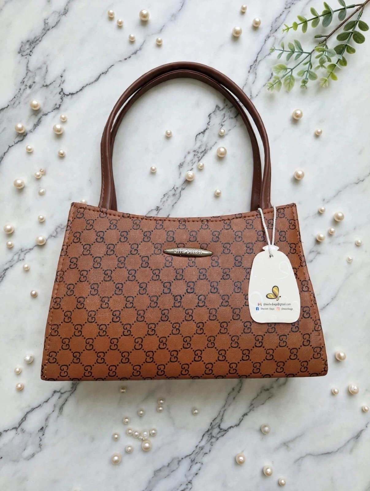 Stylish White Monogram Print Handbag for Women – Premium PU Leather Top Handle Bag with Charm - Image 4