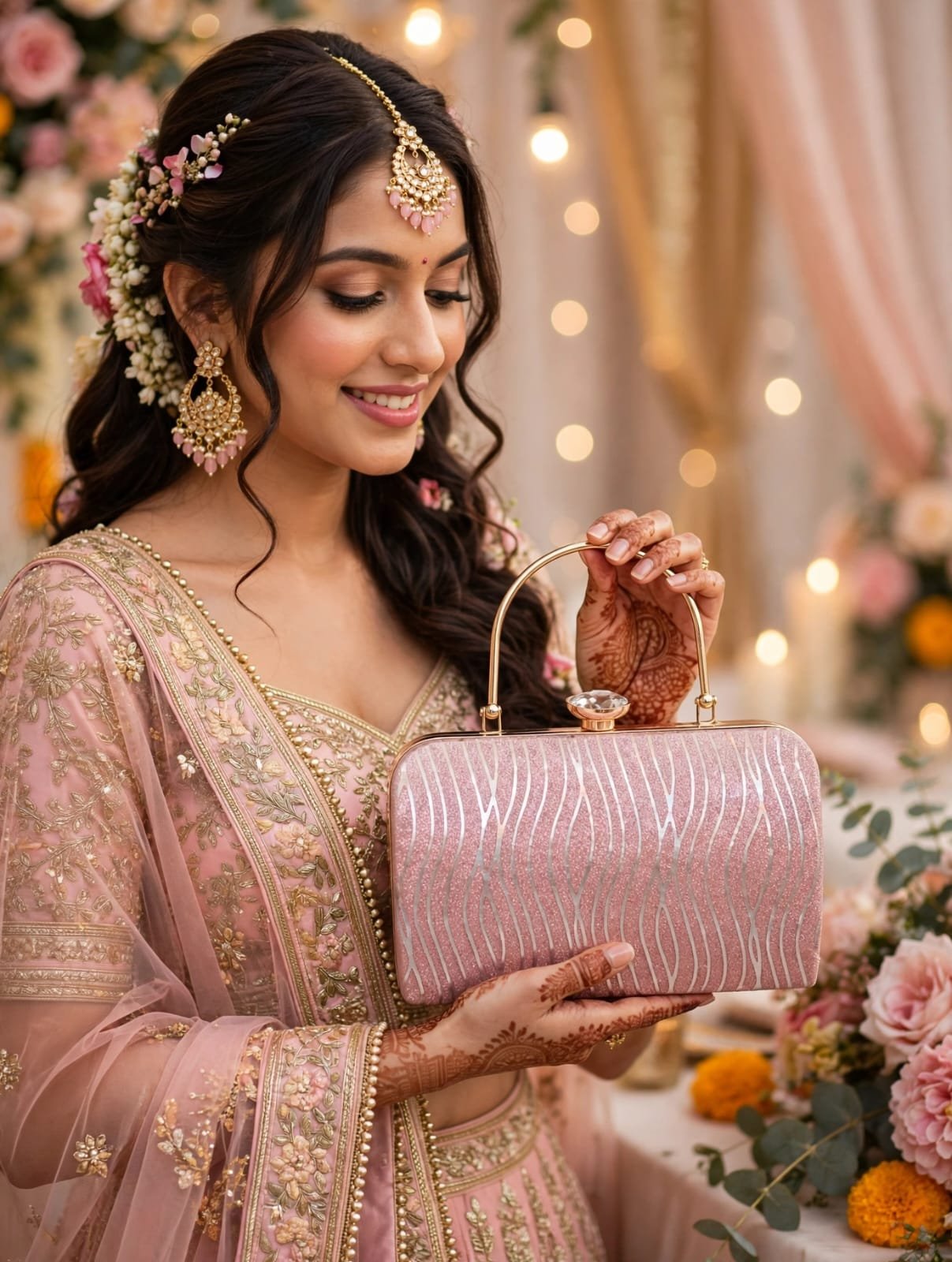 Glitter Party Clutch Bag with Golden Chain & Crystal Clasp - Image 2