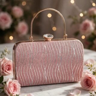 Silver glitter party clutch bag with golden chain and crystal clasp