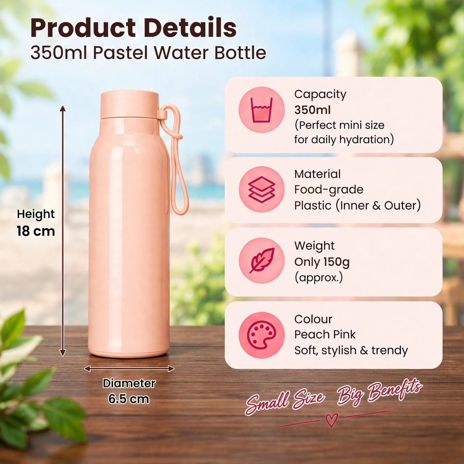 Blush Pink Glass Water Bottle with Plastic Outer Body and Carry Loop - Image 4
