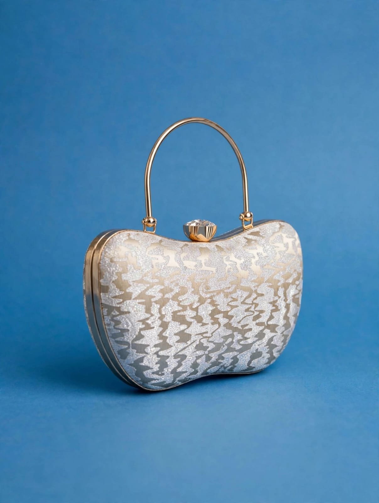 Silver Glitter Evening Clutch with Crystal Clasp and Gold Top Handle - Ladies handbag - Image 4