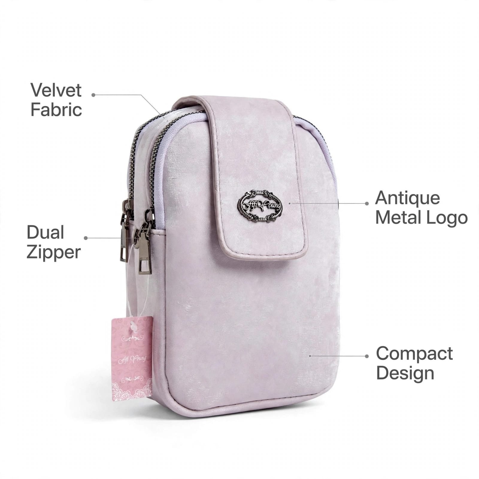 Lavender Mini Mobile Pouch Bag for Women – Double Zip Phone Bag with Front Flap, Soft Textured Finish - Image 2