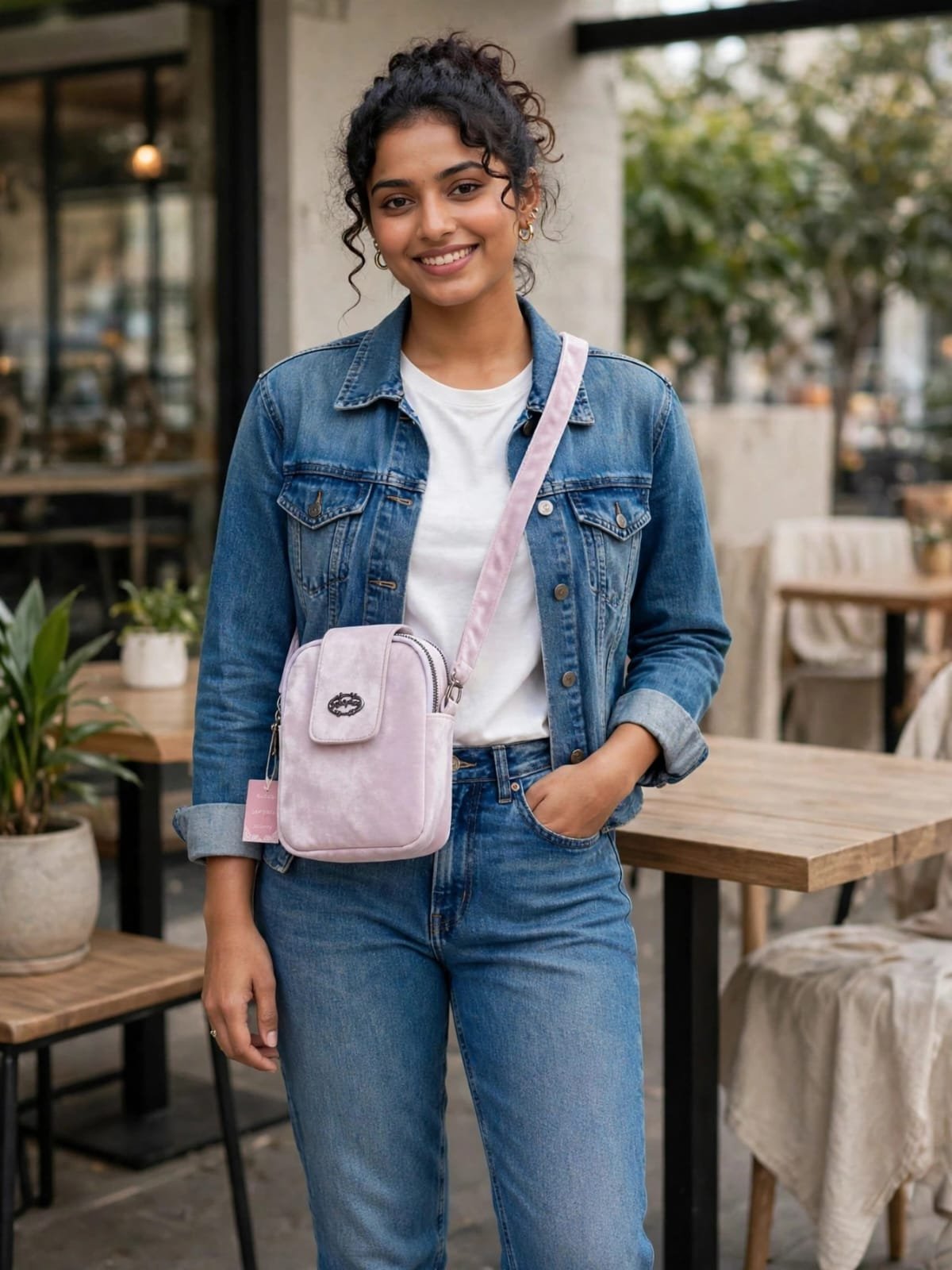 Lavender Mini Mobile Pouch Bag for Women – Double Zip Phone Bag with Front Flap, Soft Textured Finish - Image 5