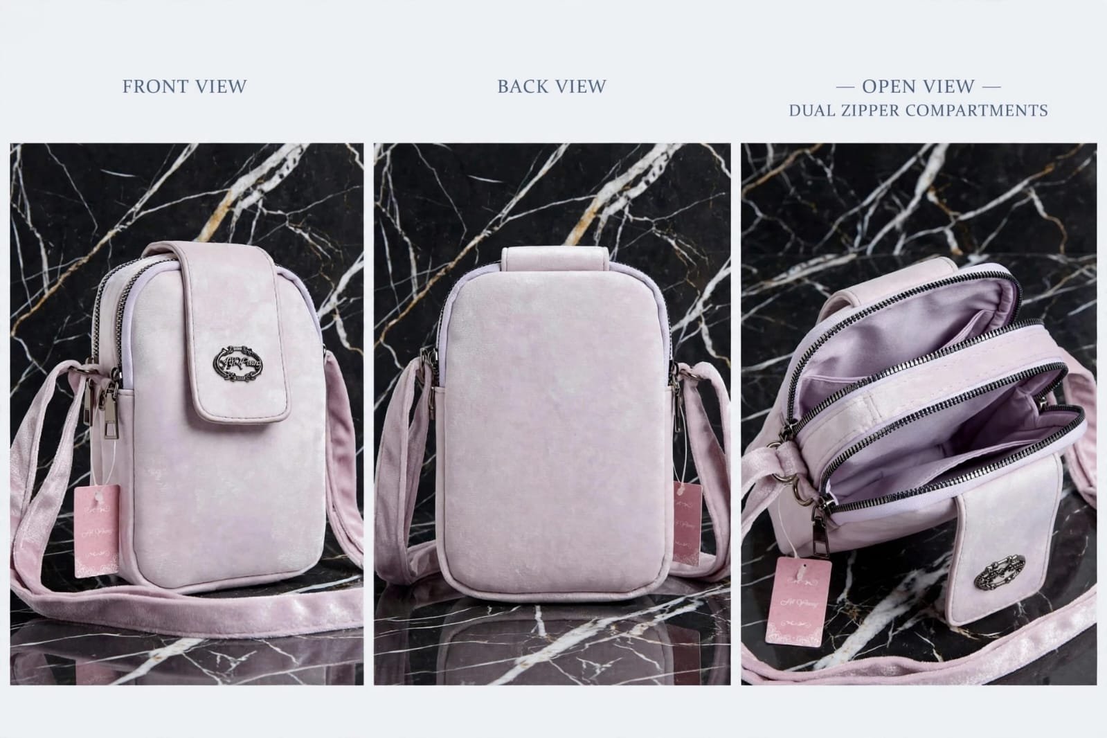 Lavender Mini Mobile Pouch Bag for Women – Double Zip Phone Bag with Front Flap, Soft Textured Finish - Image 3